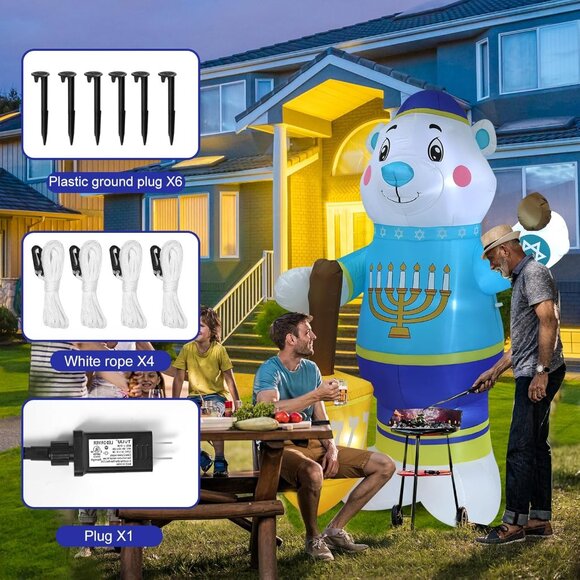 8FT Hanukkah Bear Inflatable Outdoor Holiday Decoration for Lawn Patio Deck - Picture 2 of 7